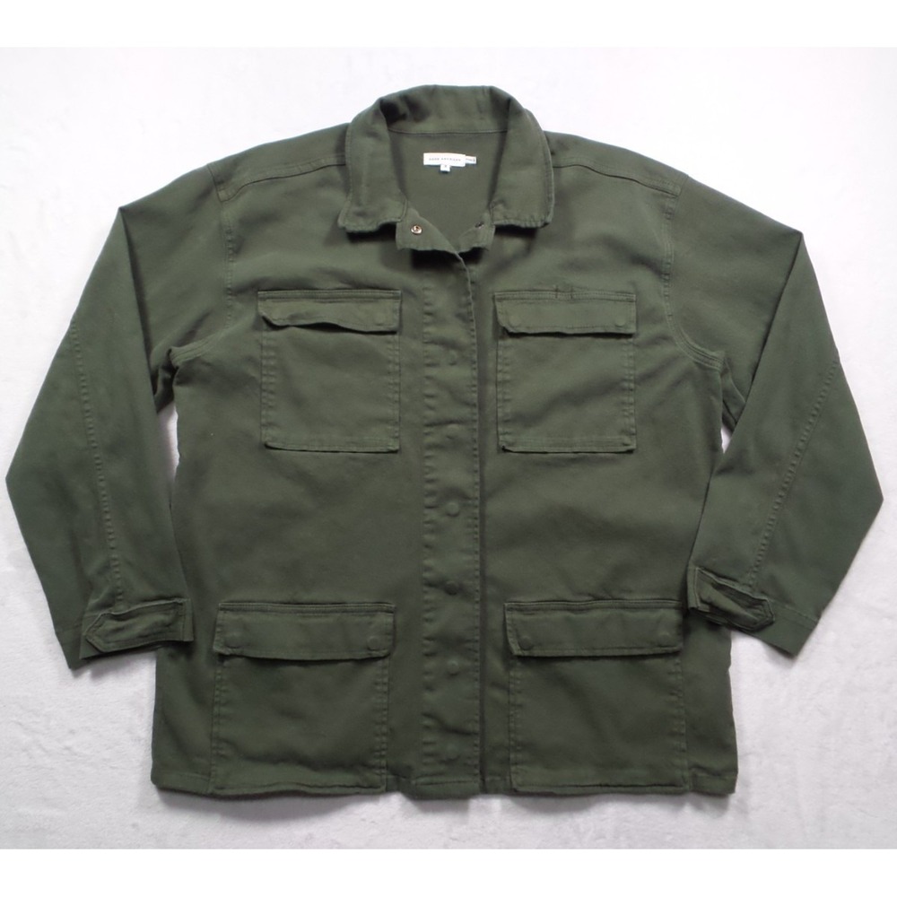 Good American Jacket Womens Size 3 Green‎ Utility Pockets Button Up Stretch